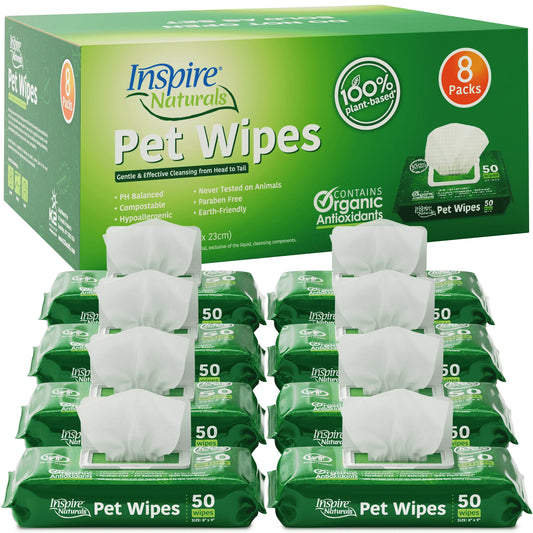 Pet Wipes for Dogs and Cats, Deodorizing Dog Wipes for Paws and Butt (8 Pack)