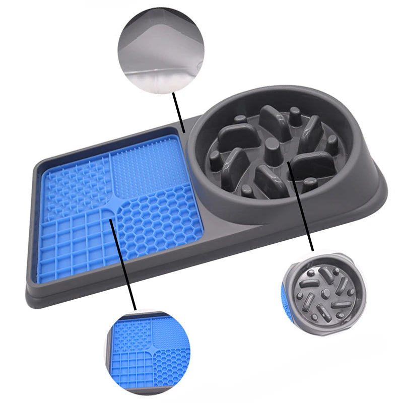 Silicone 2In1 Dog Lick Mat for Dogs Pet Slow Food Plate Feeder with Non-Sliping Cups Silicone Sniffing Pad Pet for Dry/Wet Food