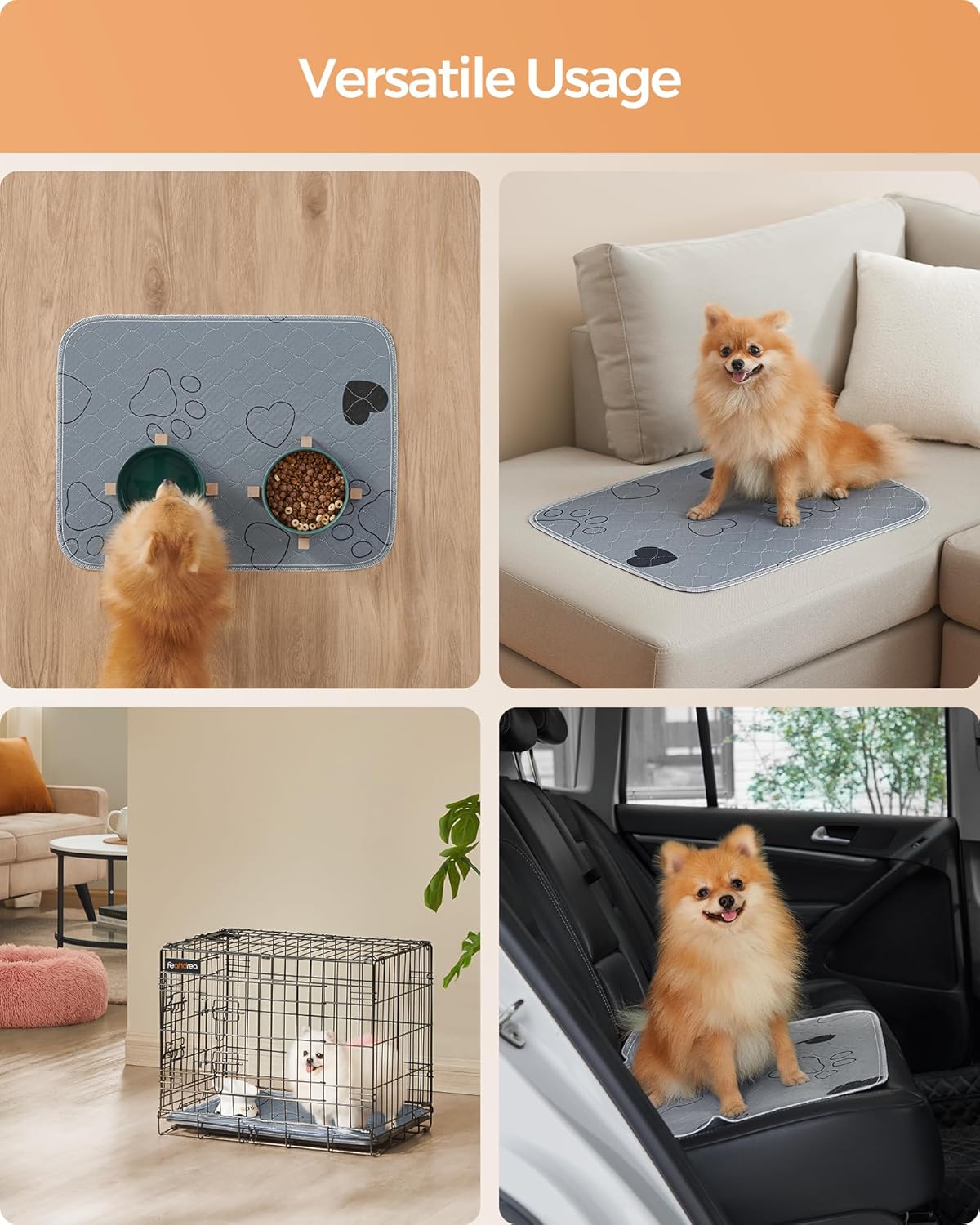 Washable Dog Pee Pad, 2 Pack, Reusable, 24 X 18 Inches, S, Waterproof Pet Training, Leakproof, Non-Slip, Super Absorbent, Gray UPTD018G01