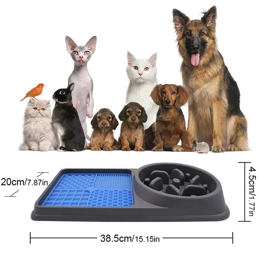 Silicone 2In1 Dog Lick Mat for Dogs Pet Slow Food Plate Feeder with Non-Sliping Cups Silicone Sniffing Pad Pet for Dry/Wet Food