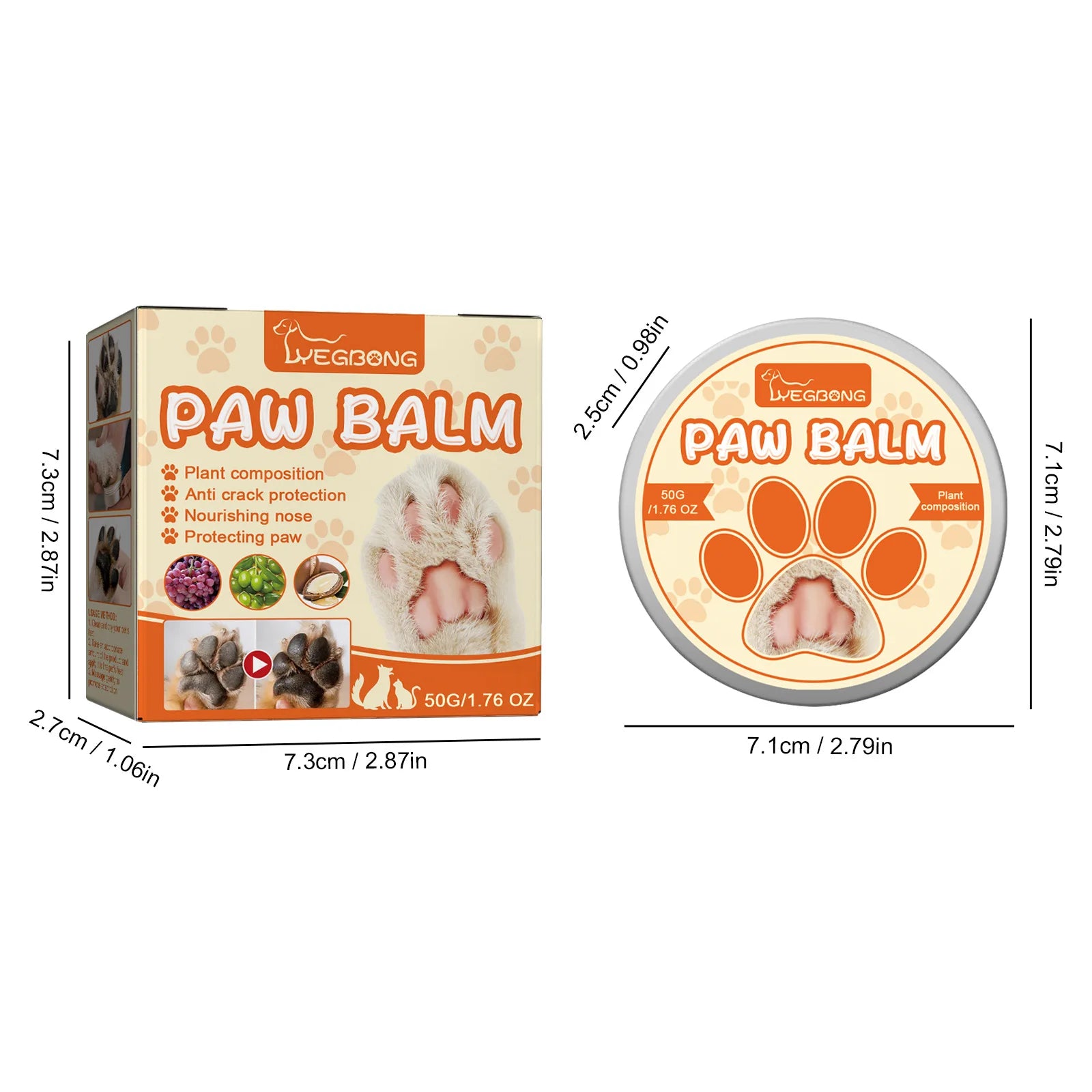50/100G Dog Paw Balm Pet Paw Moisturizing Natural Cream Dog Cat Paw Wax & Pet Nose Balm Protectors Pet Supplies and Pet Grooming