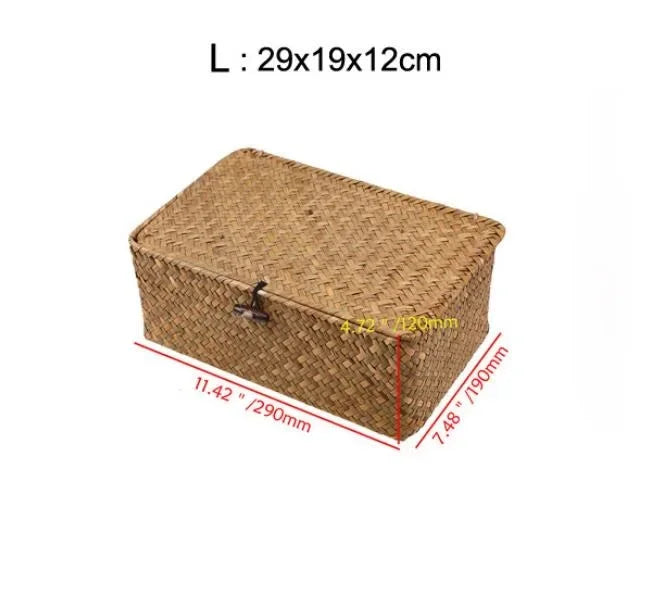 Handmade Seagrass Woven Storage Box Seaweed Storage Finishing Basket with Lid Sundry Bath Cosmetic Towel Container Mx01161829