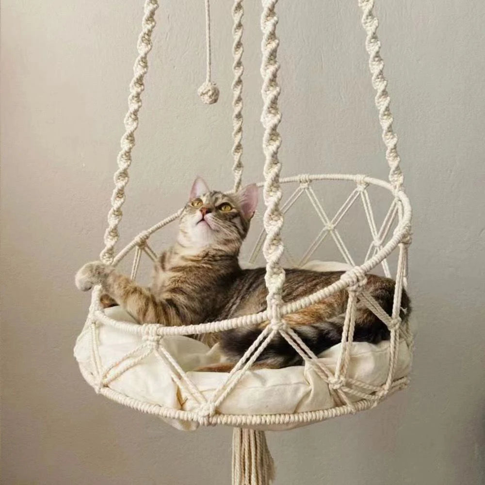 1PC Hand-Woven Kitten Hammock Hanging Cat Bed Bohemian Belt Hanging Kit Upholstery Cat Litter