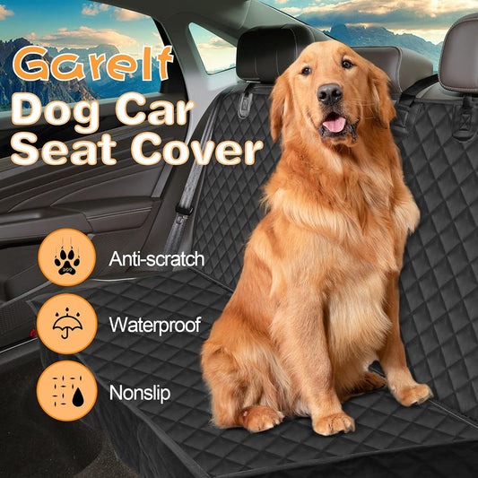 Dog Car Seat Cover, 4-Layer Protection Waterproof Back Seat Cover, Rear Cover with 1 Elastic Dog Seat Belt, Keeps Seat Non-Slip, Away from Scratches for Cars Trucks Suvs(46.5" Lx53 W, Black)