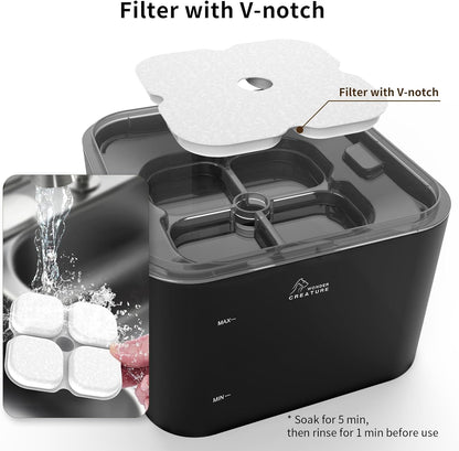 Crystal Cat Water Fountain Stainless Steel with 4 Filters and 4 Sponges, 101Oz/3L Pet Fountain with LED Light for Cats and Dogs (Black)