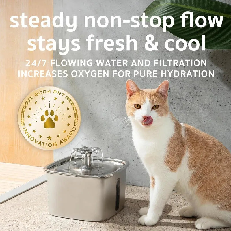 Innovation Award Winner Stainless Steel Cat Water Fountain, 95Oz/2.8L Automatic Pet Fountain Dog Water Dispenser