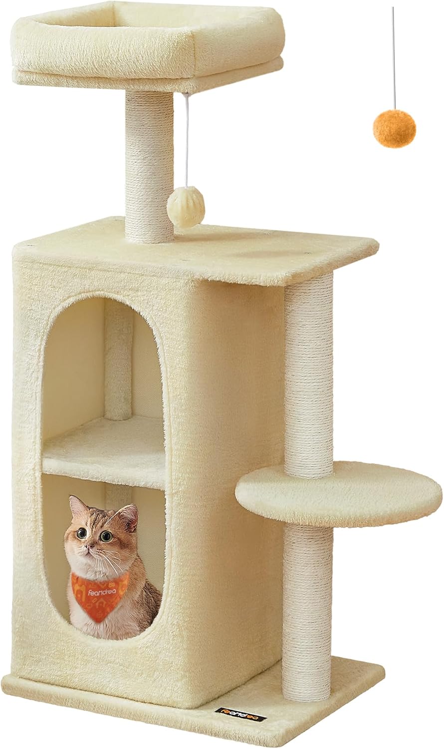 Cat Tree Tower with 2 Caves for Multi-Cat Households, Kittens, Scratching Posts, Light Gray UPCT005G01