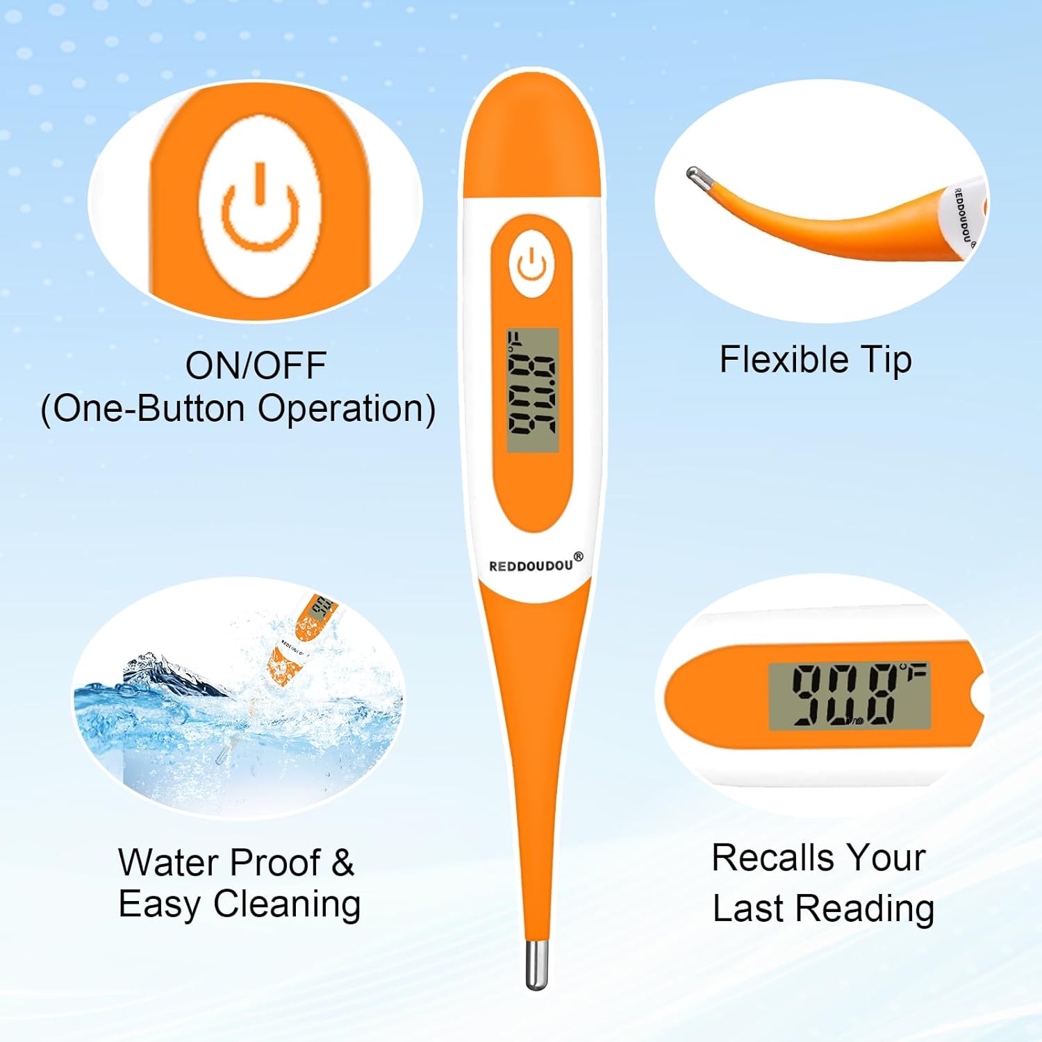 Digital Pet Thermometer for Accurate Fever Detection, Suitable for Cats/Dogs/Horse/Veterinarian, Waterproof Pet Thermometer, Fast and Accurate Measurements in 20 Seconds (Orange)