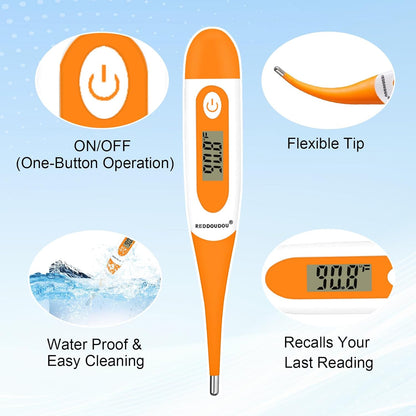 Digital Pet Thermometer for Accurate Fever Detection, Suitable for Cats/Dogs/Horse/Veterinarian, Waterproof Pet Thermometer, Fast and Accurate Measurements in 20 Seconds (Orange)