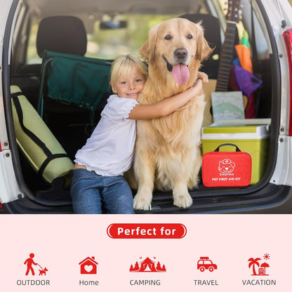 Dog First Aid Kit (39 PCS) for Car, Travel & Camping – Pet Emergency Kit for Dogs & Cats with Muzzle, Collapsible Water Bowl, Tweezers & Scissors – Portable Water-Resistant Bag for Home & Road Trips