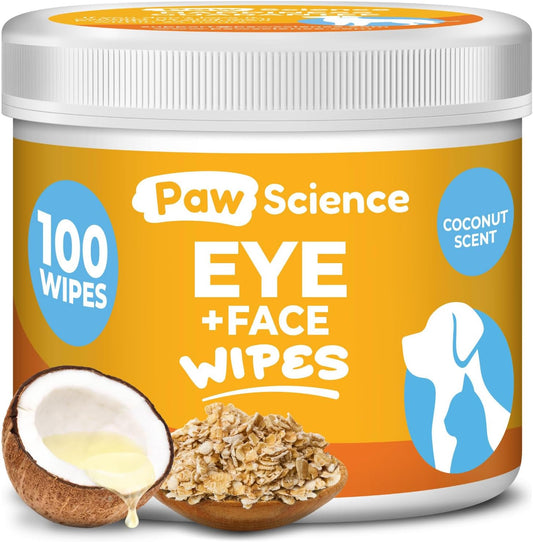 Dog Eye Wipes - Hypoallergenic Eye & Face Wipes for Dogs, Cats, & Puppy - Pet Tear Stain Remover & Cleaner - Gently Cleans & Removes Discharge, Crust, & Gunk (Coconut)