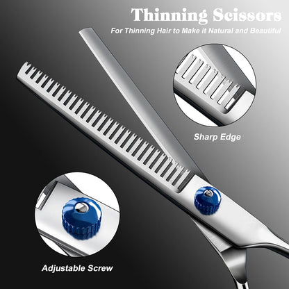 Professional 4 in 1 Dog & Cat Grooming Scissors Kit with Safety round Tips,Sharp & Durable,Dog Shears for Grooming - Includes Straight, Curved, Thinning Scissors and Comb - Premium Pet Supplies