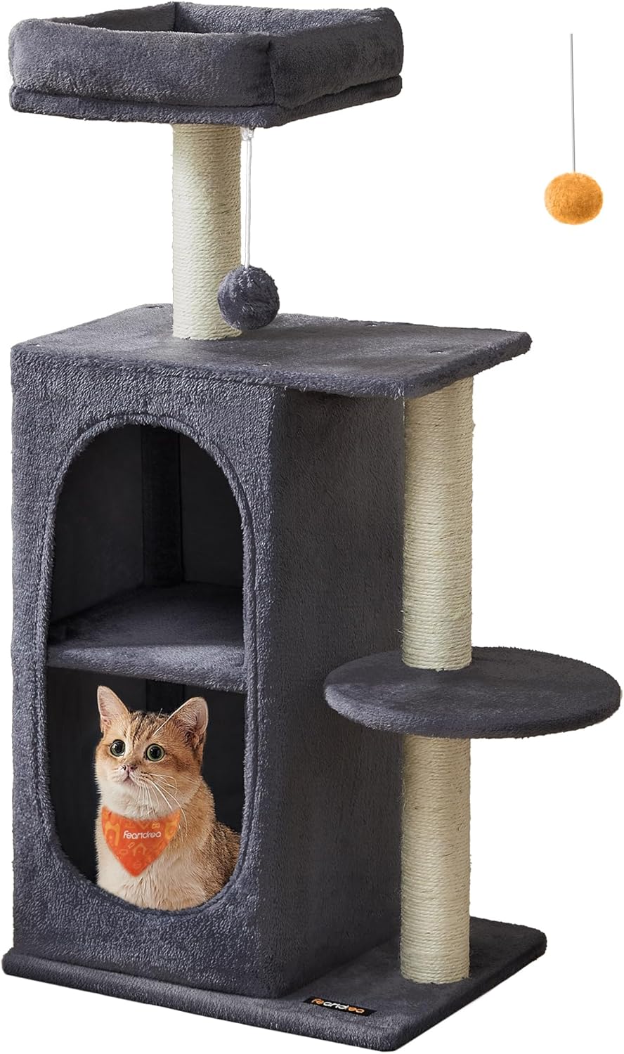 Cat Tree Tower with 2 Caves for Multi-Cat Households, Kittens, Scratching Posts, Light Gray UPCT005G01