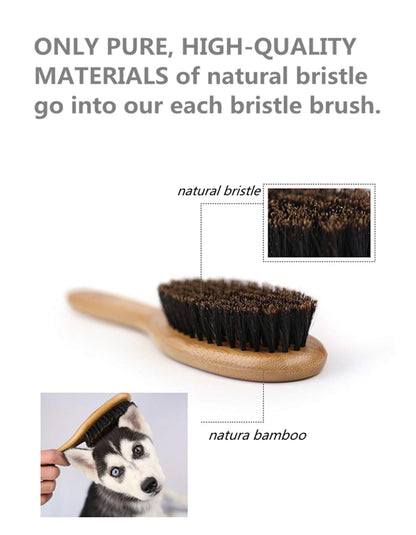 Dog Cat Brush for Shedding, Natural Bamboo Boar Bristles Brush, Pet Grooming Supplies for Short and Long Haired Dogs Cats, Gentle Easy Grooming Massage, Japanese Design