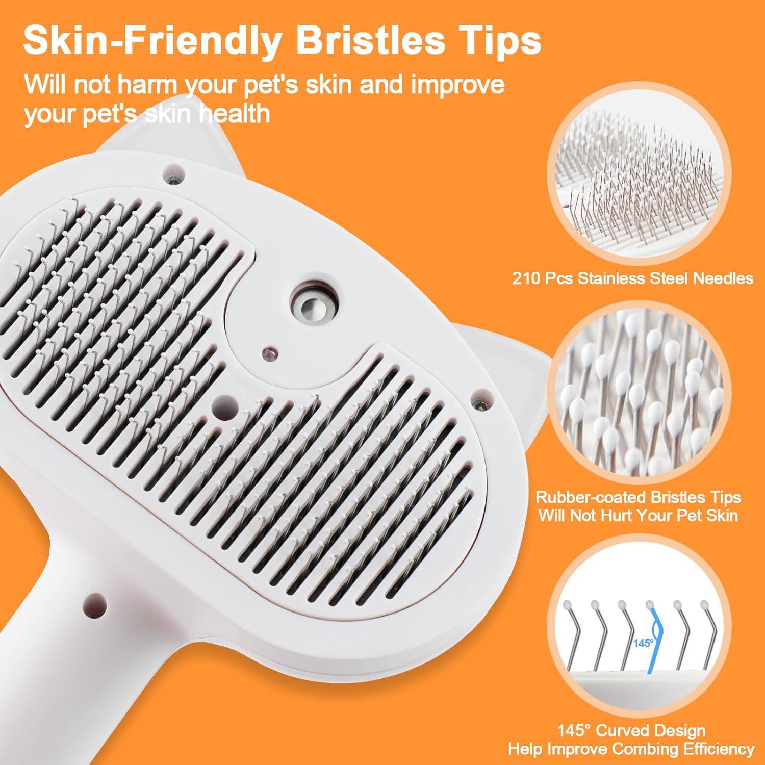 Cat Steam Brush for Shedding, 4 in 1 Steamy Cat Brush with Release Button, Self Cleaning Metal Pet Misting Hair Comb with Handle for Grooming Kitten Dog(White)