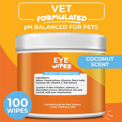 Dog Eye Wipes - Hypoallergenic Eye & Face Wipes for Dogs, Cats, & Puppy - Pet Tear Stain Remover & Cleaner - Gently Cleans & Removes Discharge, Crust, & Gunk (Coconut)