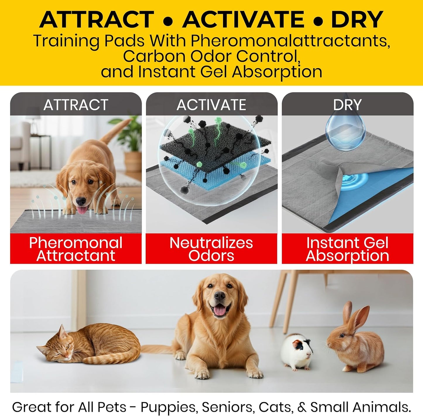 for Pets Extra Large Charcoal Dog Training Pads - Absorbent Disposable Pee Pads for Dogs, Cats & Puppies - Jumbo-Size Potty Pads That Neutralize Urine Instantly - 30 Count Pet Supplies
