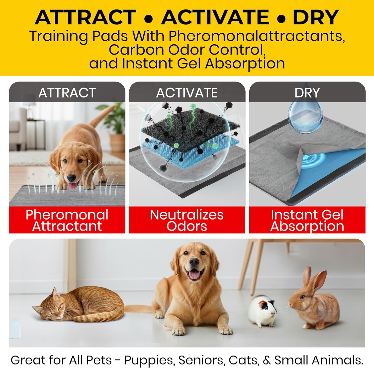 for Pets Extra Large Charcoal Dog Training Pads - Absorbent Disposable Pee Pads for Dogs, Cats & Puppies - Jumbo-Size Potty Pads That Neutralize Urine Instantly - 30 Count Pet Supplies