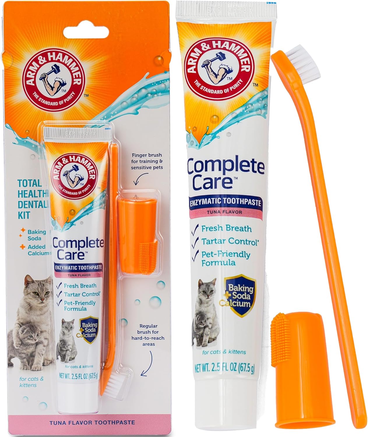 Complete Care Dog Dental Kit, Chicken Flavor Enzymatic Dog Toothpaste, Toothbrush, & Finger Brush, Baking Soda + Calcium, Enhanced Formula, 2.5Oz
