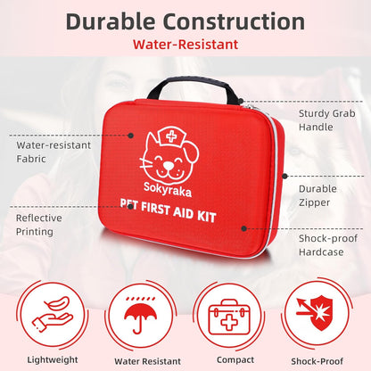 Dog First Aid Kit (39 PCS) for Car, Travel & Camping – Pet Emergency Kit for Dogs & Cats with Muzzle, Collapsible Water Bowl, Tweezers & Scissors – Portable Water-Resistant Bag for Home & Road Trips