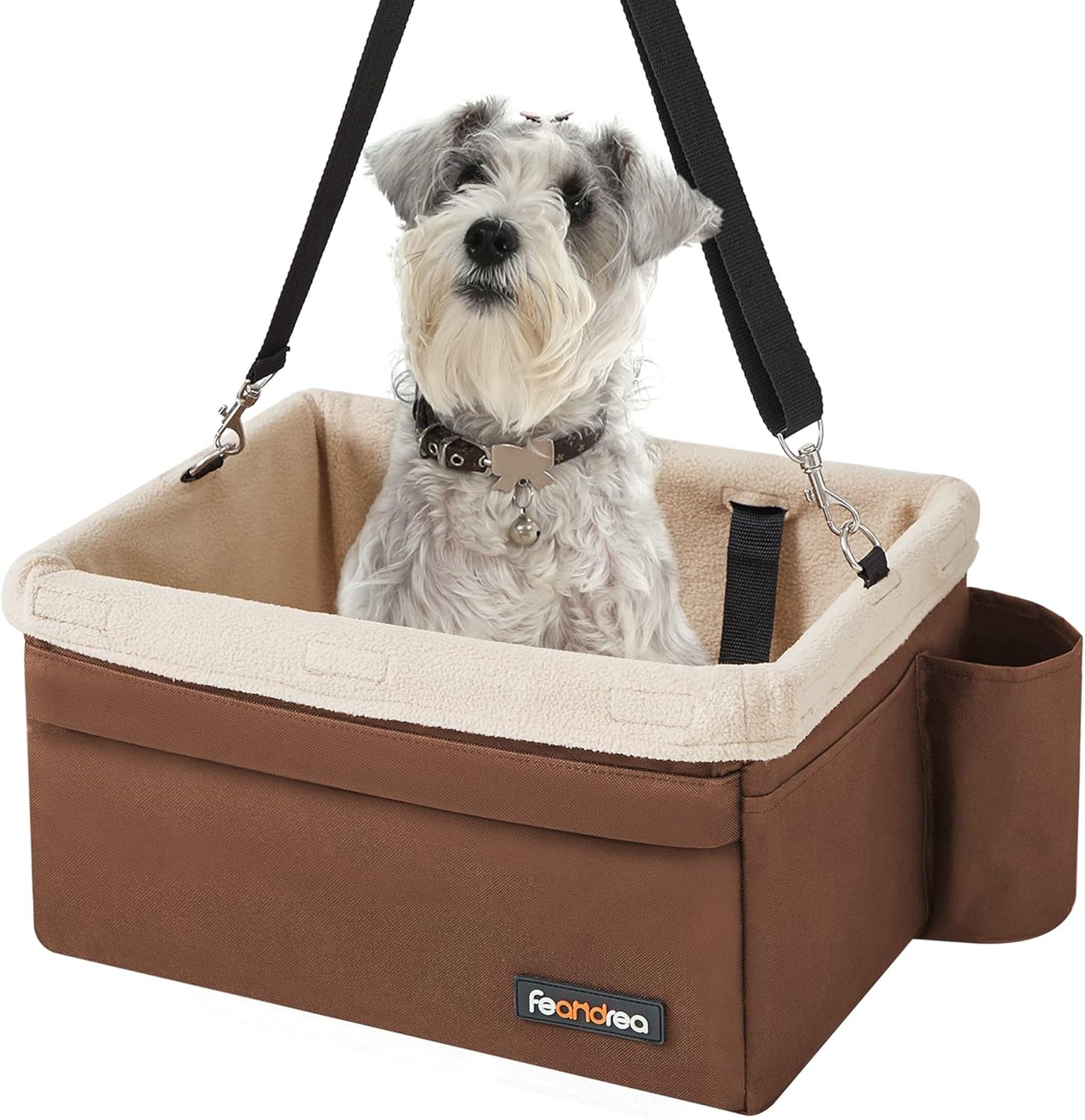 Dog Car Seat, Pet Booster Seat for Small Dogs up to 18 Lb, with Adjustable Straps, Removable Washable Fleece Liner, 4 Pockets, for Front Seats, Back Seats, Gray and Beige UPBS042G01