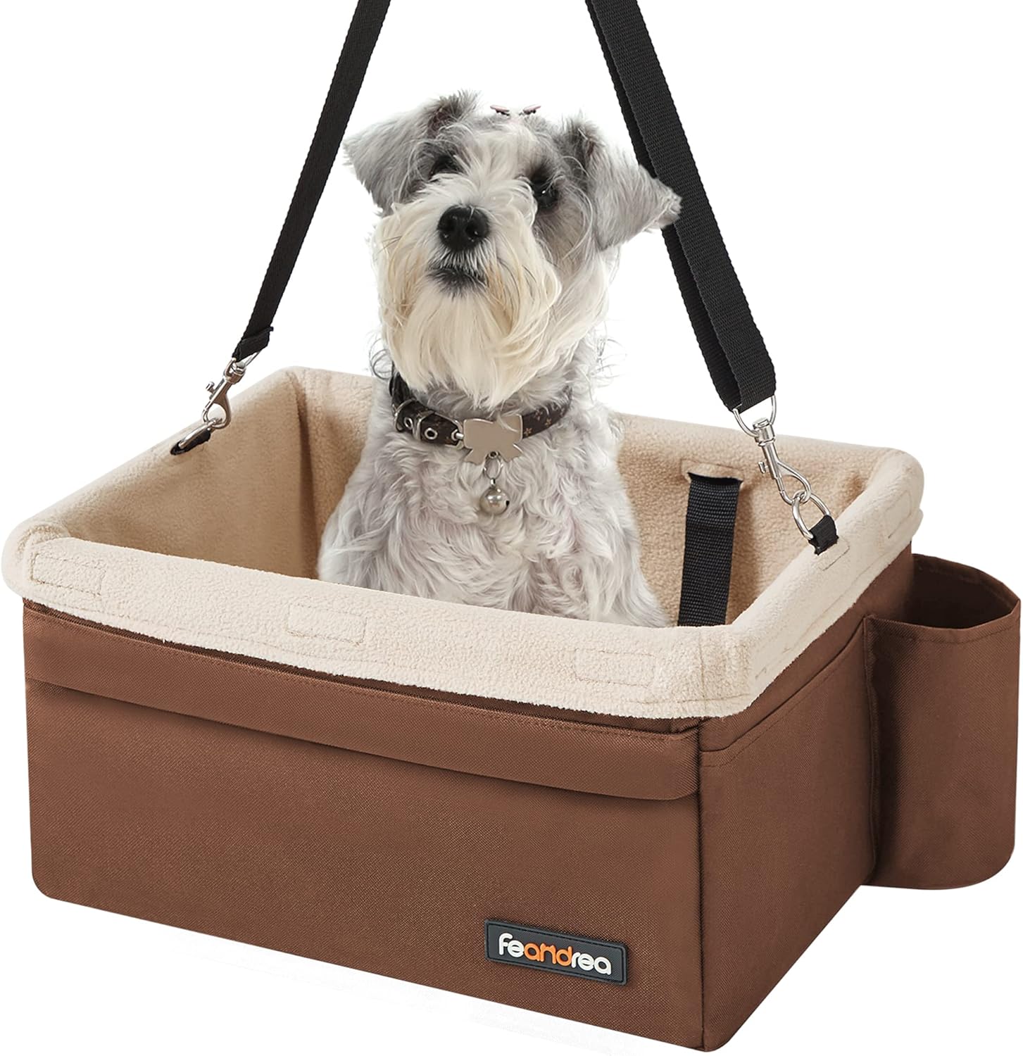 Dog Car Seat, Pet Booster Seat for Small Dogs up to 18 Lb, with Adjustable Straps, Removable Washable Fleece Liner, 4 Pockets, for Front Seats, Back Seats, Gray and Beige UPBS042G01