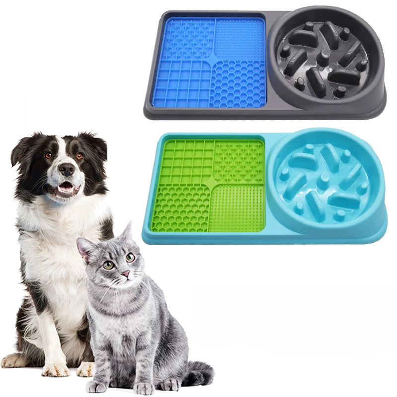 Silicone 2In1 Dog Lick Mat for Dogs Pet Slow Food Plate Feeder with Non-Sliping Cups Silicone Sniffing Pad Pet for Dry/Wet Food