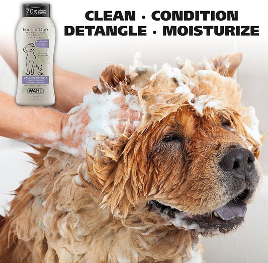 USA 4-In-1 Calming Dog Shampoo with Lavender Chamomile Scent – Cleans, Conditions, Detangles, & Moisturizes - Pet Friendly Formula - 24 Oz - Model 820000A