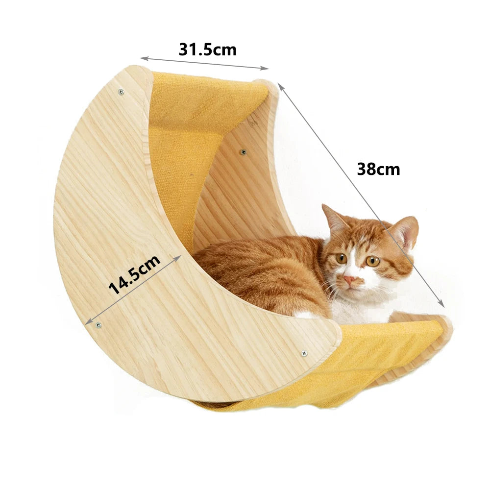 Wall Mounted Moon Hammock Beds for Cats Climbing Shelf Walk Steps Solid Wood Perch Bridges Scratching Posts Furniture for Cats