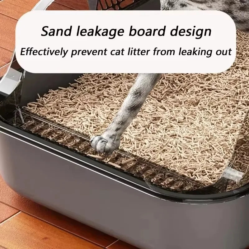 Cat Litter Box Large Capacity Semi-Closed Plastic Anti-Splash Cats Toilet Bedpan Big Oversized Cat Tray Bedpan Cat Toilet Bowl