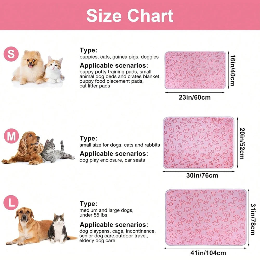 Pink Soft Fluffy Pet Blanket with Paw Print Warm Comfortable Dog Cat Blanket Mat for Bed or Sofa High Quality Pet Accessories