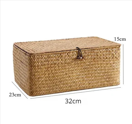 Handmade Seagrass Woven Storage Box Seaweed Storage Finishing Basket with Lid Sundry Bath Cosmetic Towel Container Mx01161829