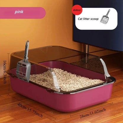 Cat Litter Box Large Capacity Semi-Closed Plastic Anti-Splash Cats Toilet Bedpan Big Oversized Cat Tray Bedpan Cat Toilet Bowl