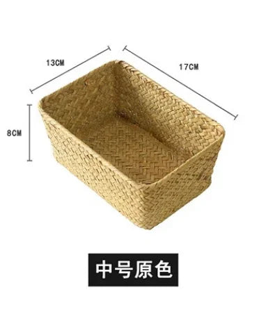 Handmade Seagrass Woven Storage Box Seaweed Storage Finishing Basket with Lid Sundry Bath Cosmetic Towel Container Mx01161829