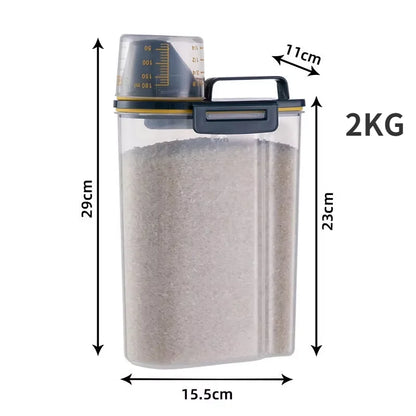 1.5Kg/2Kg Dog Cat Food Pail Plastic Storage Tank with Measuring Cup Container Moisture-Proof Sealed Jar Pet Supplies Accessories