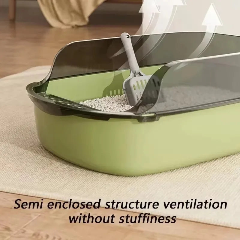Cat Litter Box Large Capacity Semi-Closed Plastic Anti-Splash Cats Toilet Bedpan Big Oversized Cat Tray Bedpan Cat Toilet Bowl