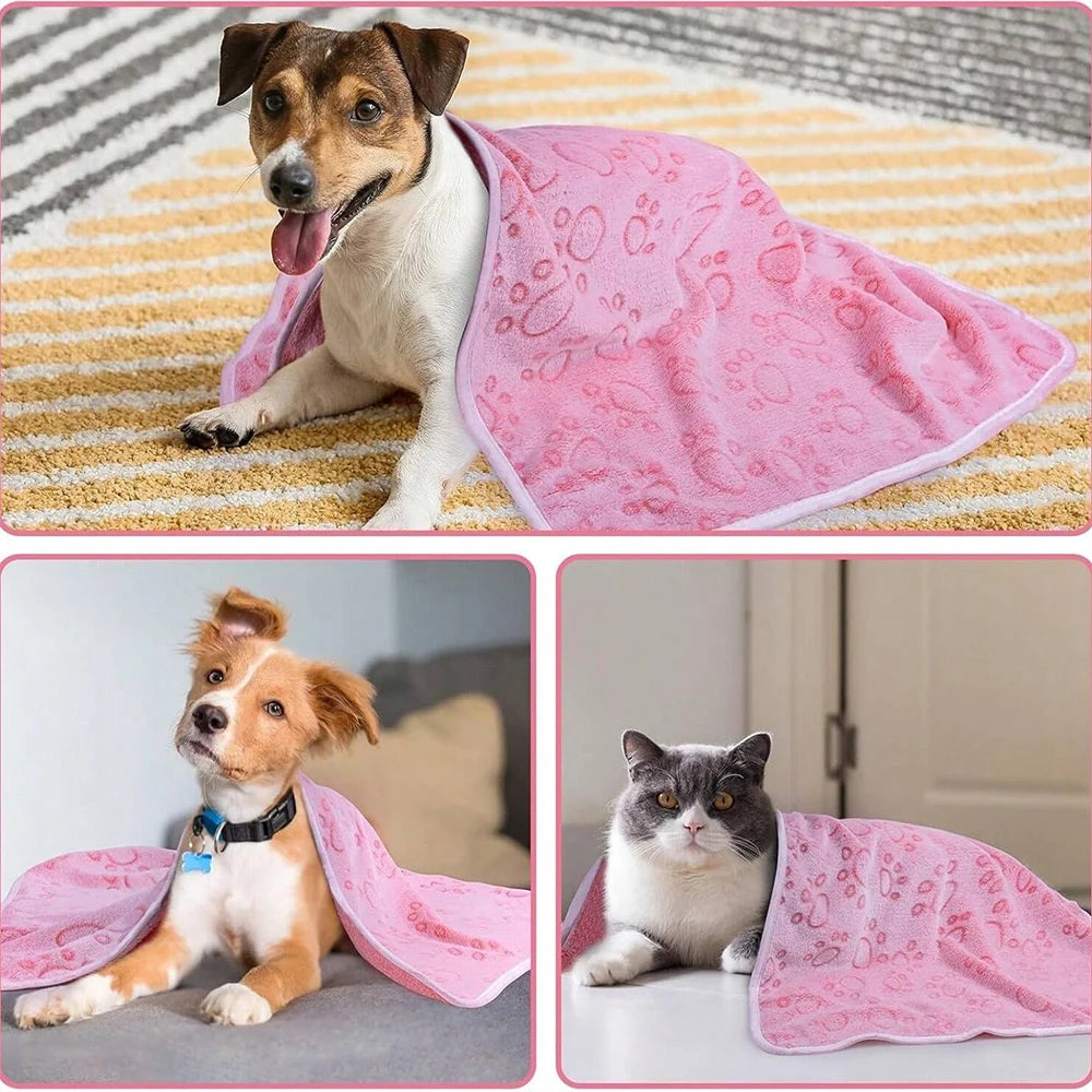Pink Soft Fluffy Pet Blanket with Paw Print Warm Comfortable Dog Cat Blanket Mat for Bed or Sofa High Quality Pet Accessories