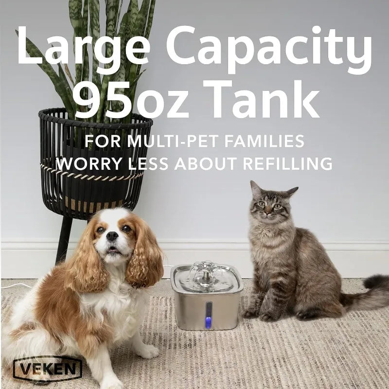 Innovation Award Winner Stainless Steel Cat Water Fountain, 95Oz/2.8L Automatic Pet Fountain Dog Water Dispenser