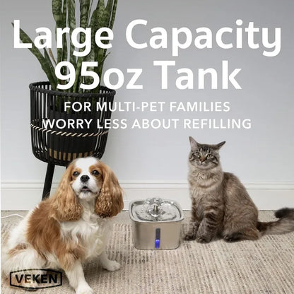 Innovation Award Winner Stainless Steel Cat Water Fountain, 95Oz/2.8L Automatic Pet Fountain Dog Water Dispenser