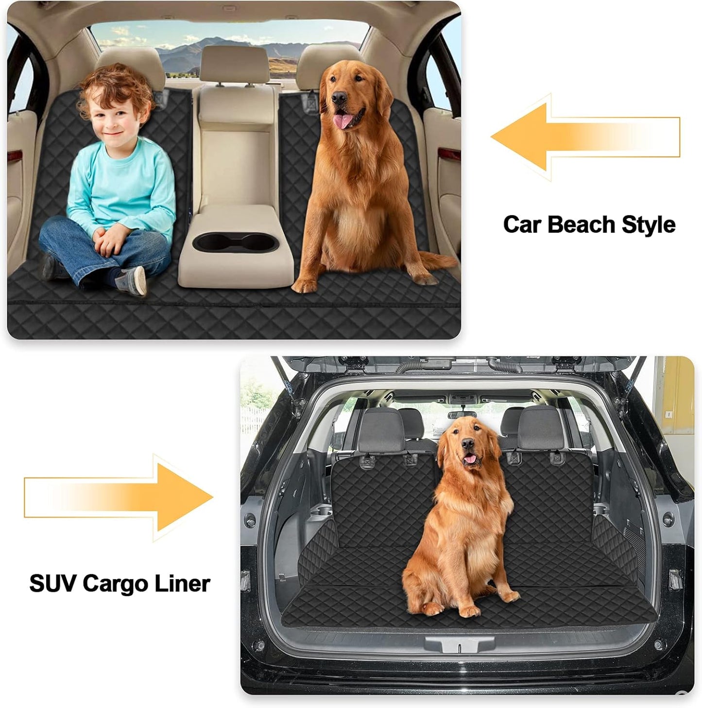 Dog Car Seat Cover, 4-Layer Protection Waterproof Back Seat Cover, Rear Cover with 1 Elastic Dog Seat Belt, Keeps Seat Non-Slip, Away from Scratches for Cars Trucks Suvs(46.5" Lx53 W, Black)