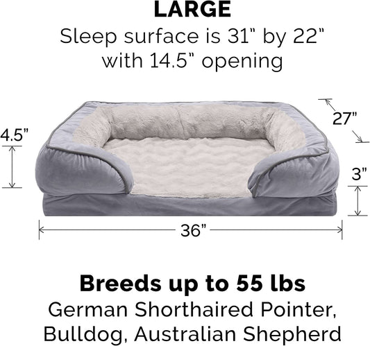 Soft, Orthopedic Foam Perfect Comfort Dog Bed with Washable & Removable Cover -Velvet Waves - Granite Gray, Dogs up to 55 Lbs - Large
