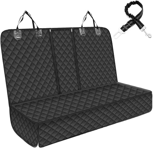 Dog Car Seat Cover, 4-Layer Protection Waterproof Back Seat Cover, Rear Cover with 1 Elastic Dog Seat Belt, Keeps Seat Non-Slip, Away from Scratches for Cars Trucks Suvs(46.5" Lx53 W, Black)
