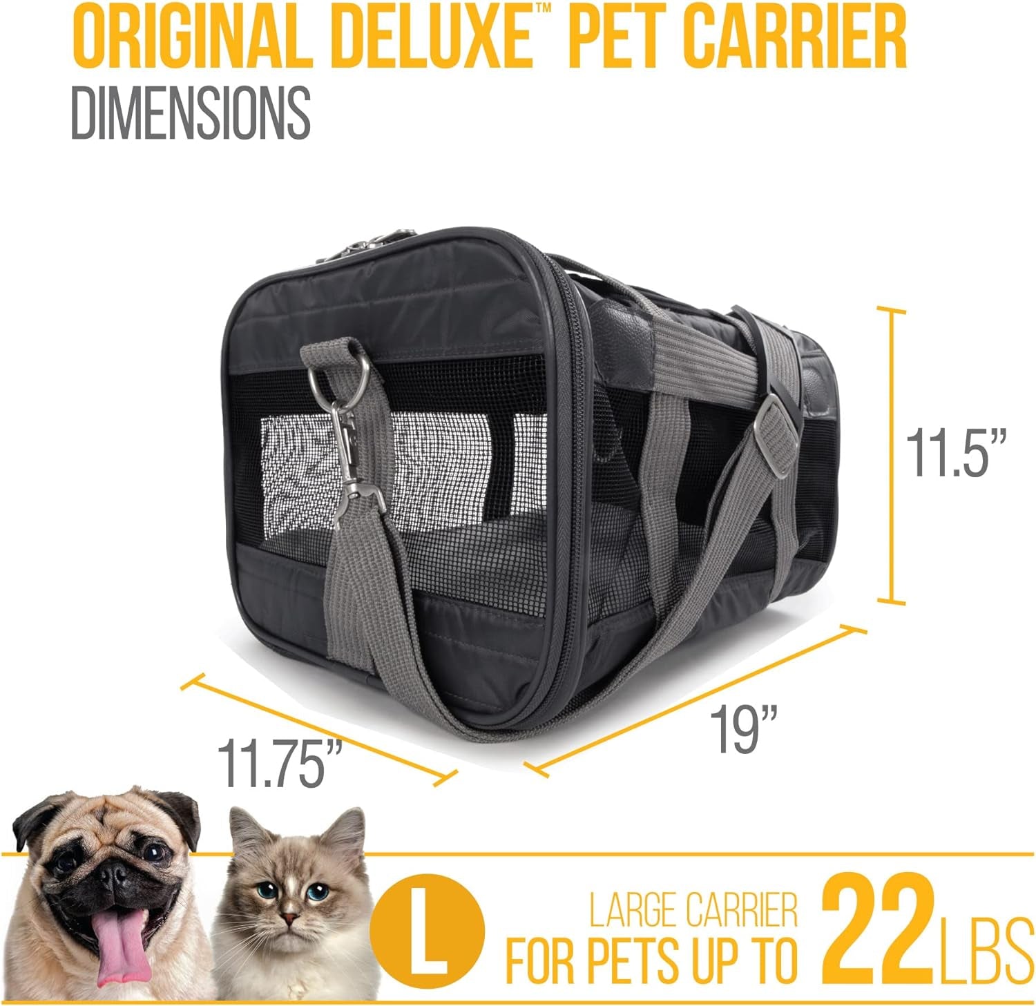 Original Deluxe Travel Pet Carrier, Airline Approved - Charcoal Gray, Large