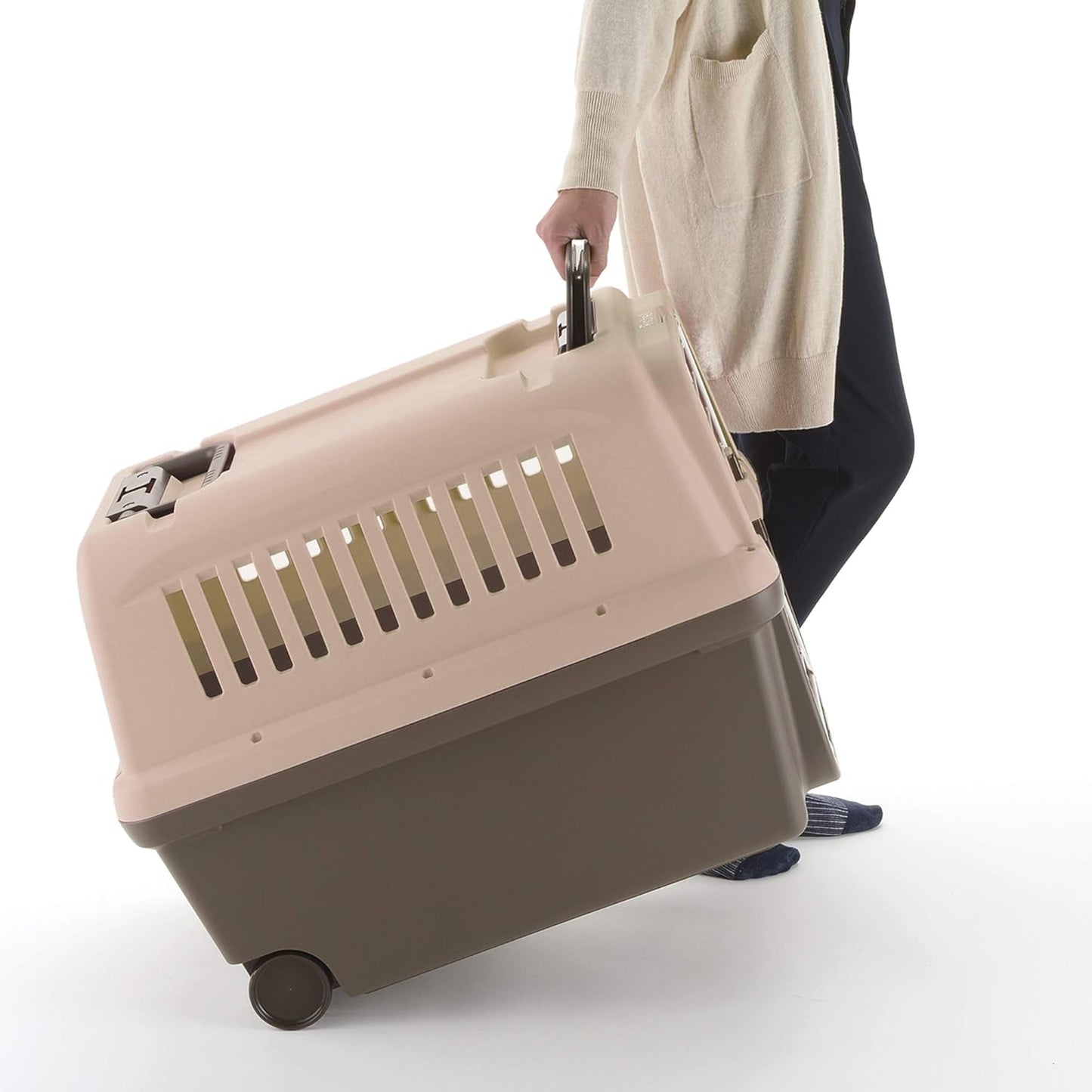 E-Z Mobile Pet Carrier S/M in Brown, Wheeled Pet Carrier/Crate for Easy Travel, for Dogs and Cats