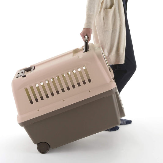 E-Z Mobile Pet Carrier S/M in Brown, Wheeled Pet Carrier/Crate for Easy Travel, for Dogs and Cats
