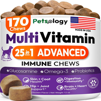 Dog Multivitamin Chewable - Dog Vitamins and Supplements with Glucosamine - 170 Chews - Hip & Joint, Pet Immune Support, Skin & Coat, Gut & Heart Health - Senior & Puppy Multivitamin Pet Supplement